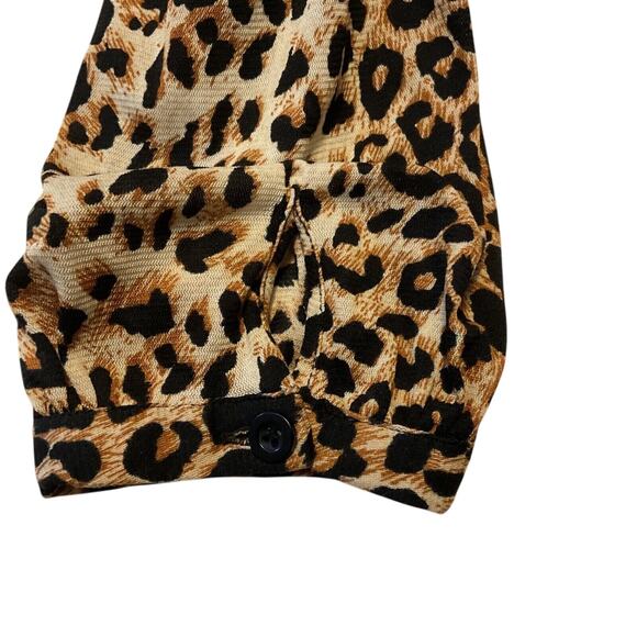 Twenty One Leopard Print Top Ruffle Size S Accent Tie Neck Elastic Waist Spring - Picture 7 of 15